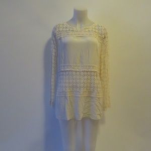 4 LOVE AND LIBERTY CREAM LACE & SHEER TOP SZ M*